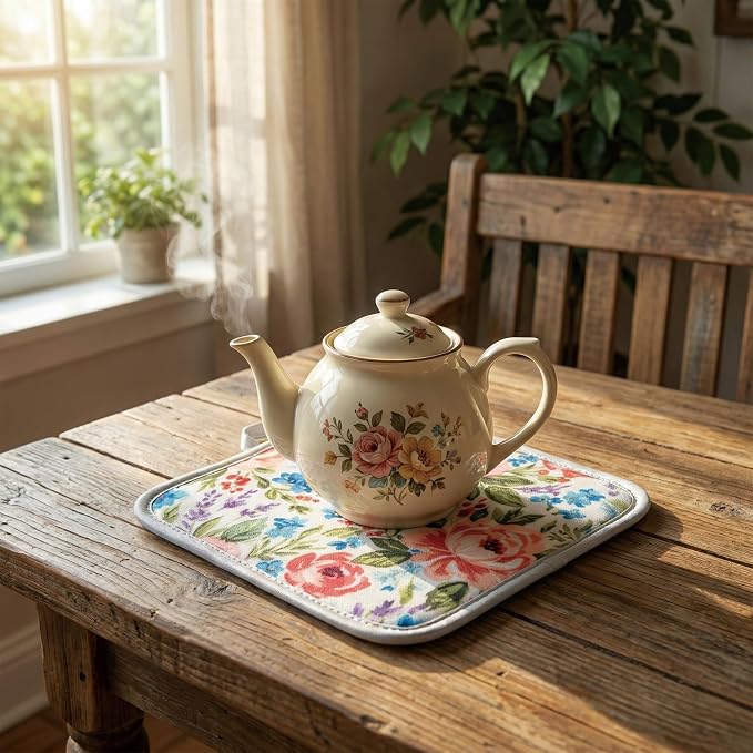 Floral Oven Mitts and Pot Holders Sets 2 Pcs, Canvas Heat Resistant Kitchen - Image 6