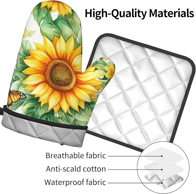 Sunflower Oven Mitts and Pot Holders Sets Watercolor Yellow Floral Plant - Image 4