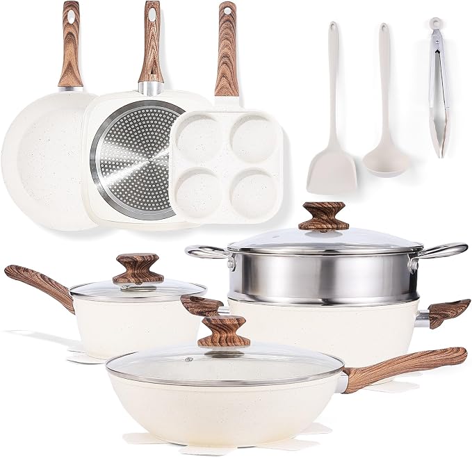 NEWBULIG 17-Piece Nonstick Cookware Set, Non-Toxic Pots and Pans by NEWBULIG