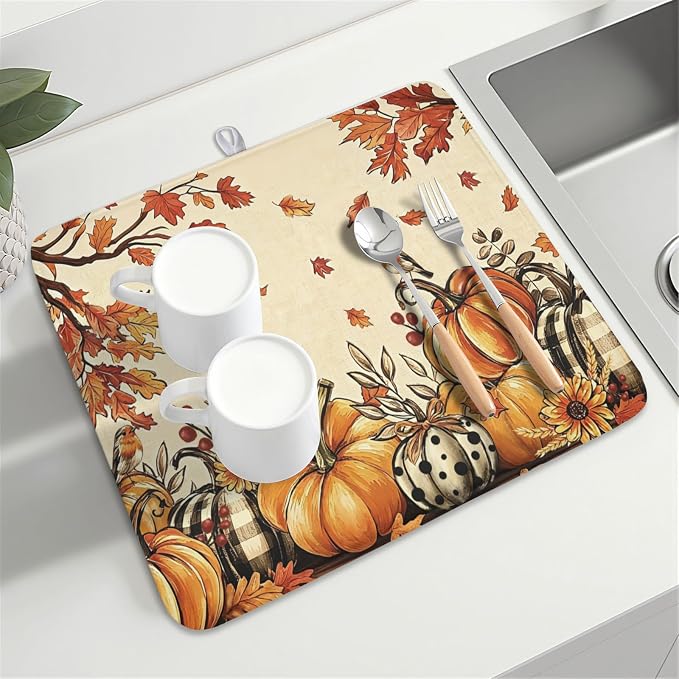 Fall Orange Pumpkin Dish Drying Mat - Image 8