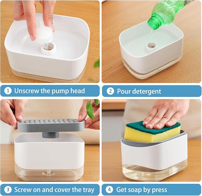 RUFCRIL Soap Pump Dispenser and Sponge Holder, 12oz / 350ml Dish Soap Dispenser - Image 7