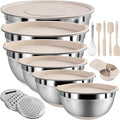 Mixing Bowls with Airtight Lids Set, 6 Stainless Steel Bowls, 3 Grater by ENVTEK