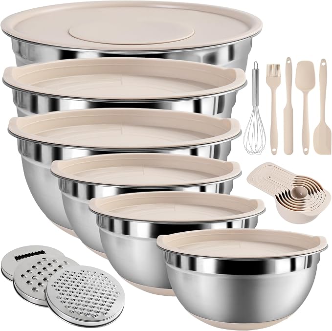 Mixing Bowls with Airtight Lids Set, 6 Stainless Steel Bowls, 3 Grater by ENVTEK