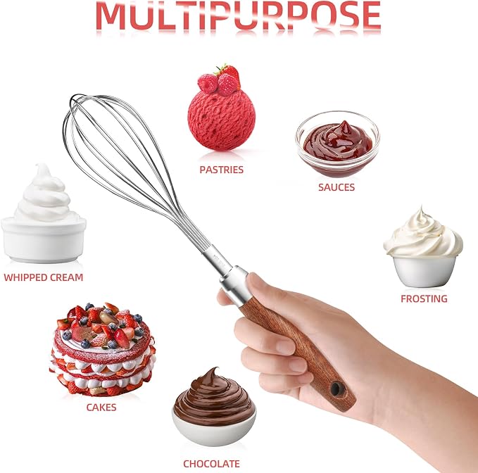 Whisk for Cooking, Stainless Steel Wire Wooden Handle Kitchen Multi Function - Image 6