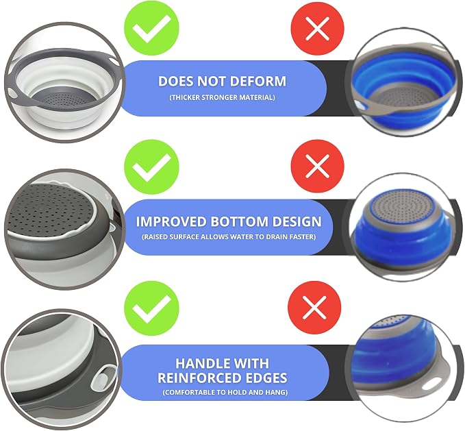 Round Silicone White Colander Collapsible – Foldable White Kitchen Strainer - Image 3