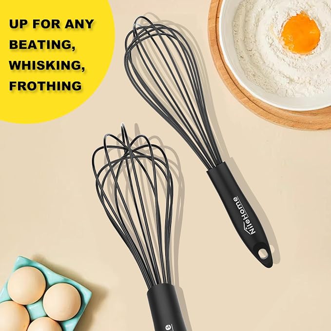 NileHome Silicone Whisk Set 8" 10" 12" Kitchen Whisk Kitchen Wisk Wire Whisks - Image 7