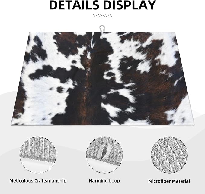 Cow Print Dish Drying Mat Animal fur Black Brown White Classic Drying Rack Pad - Image 2