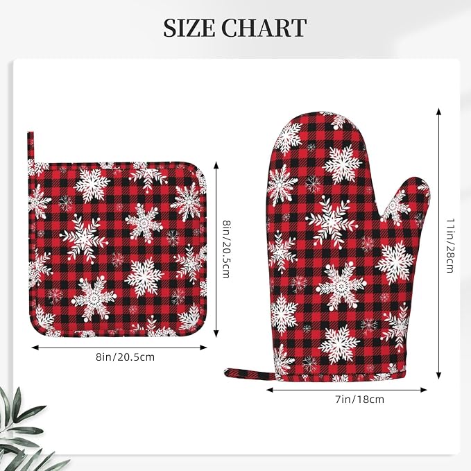 Red Black Buffalo Plaid Oven Mitts and Pot Holders Set - Image 3
