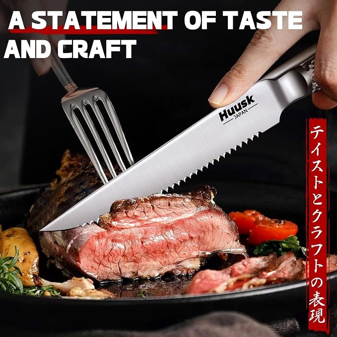 Huusk Japanese Steak Knives Set of 6-4.5" Serrated Steak Knife Set Dishwasher - Image 3