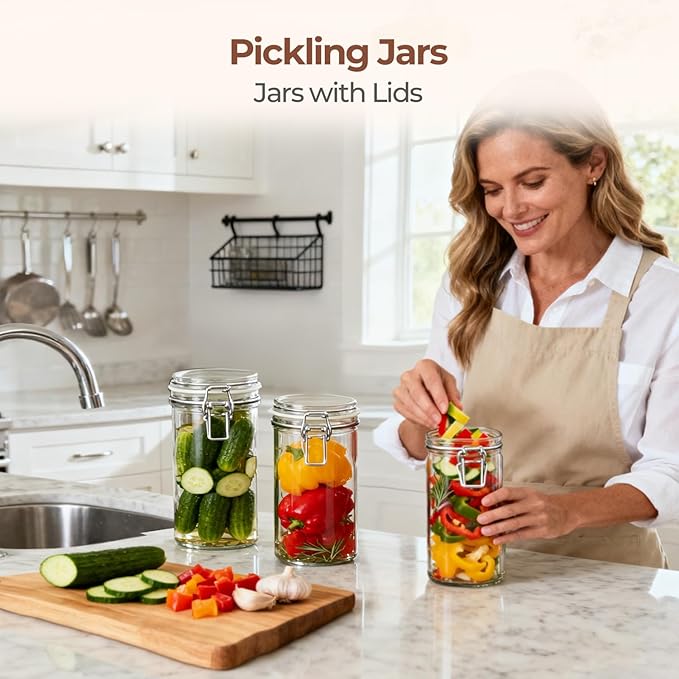 ComSaf 1 Quart Glass Jars with Airtight Lids, Straight-Sided Canisters - Image 6