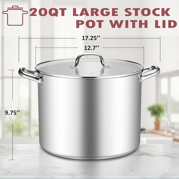 TeamFar 20QT Stock Pot, Stainless Steel Stockpot Large Induction Cooking Pot - Image 2