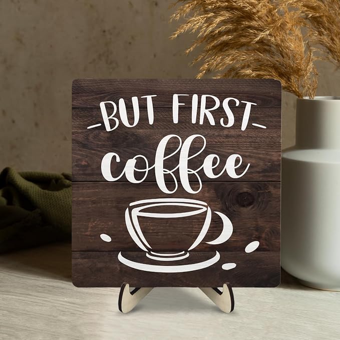Vintage Coffee Bar Wooden Plaque Desk Sign, Farmhouse Wood Plaque Tabletop Decor - Image 5
