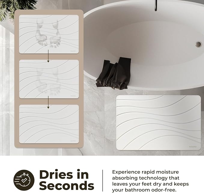 TOSORO - Stone Bath Mat Diatomaceous Earth Shower Mat Non-Slip Super Absorbent - Image 3