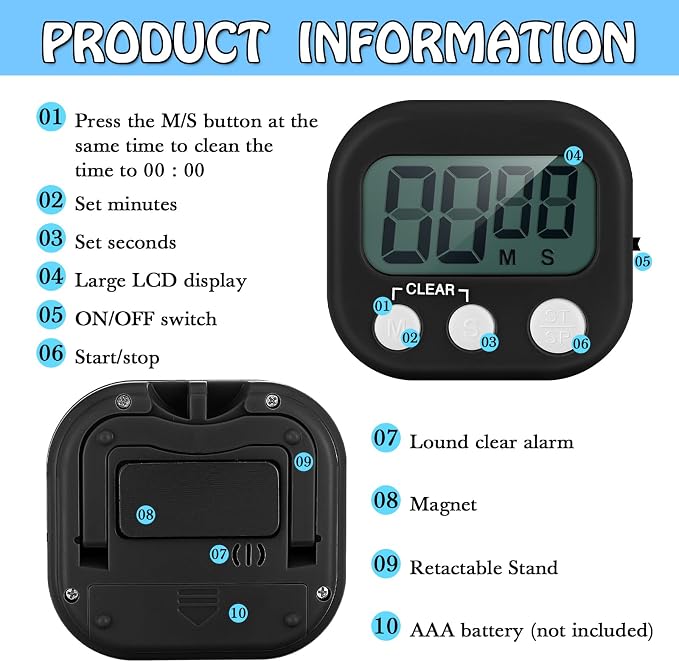 Xuhal 50 Pieces Digital Kitchen Timer Bulk, Small Magnetic Timers - Image 3