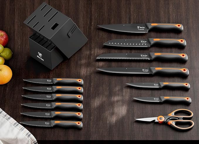 Knife Block Set -15 PCS Dishwasher Safe Kitchen Knife Set, High Carbon - Image 2
