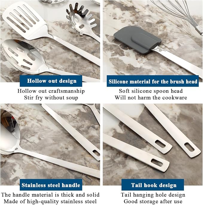 Kitchen Cooking Utensils Set 26 Pieces, Stainless Steel Heavy Duty Sturdy - Image 8