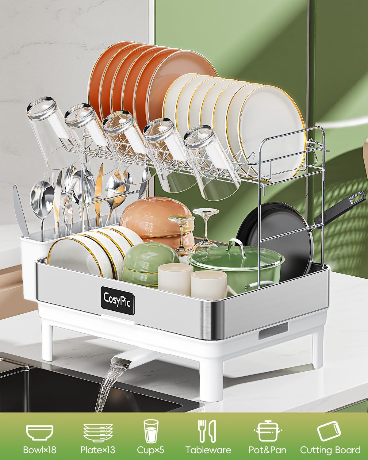 2 Tier Dish Drying Rack, Thicker Premium 304 Stainless Steel Dish