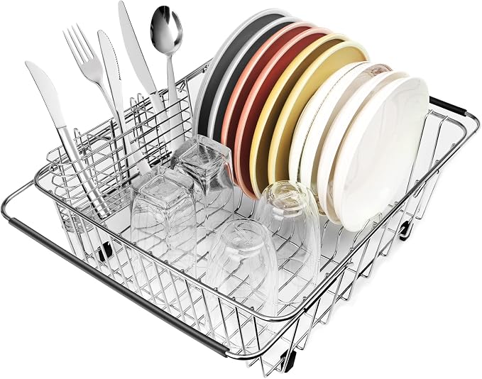 Sink Dish Drainer Rack, Expandable 304 Stainless Steel Dish Drying Rack by BTLATHA