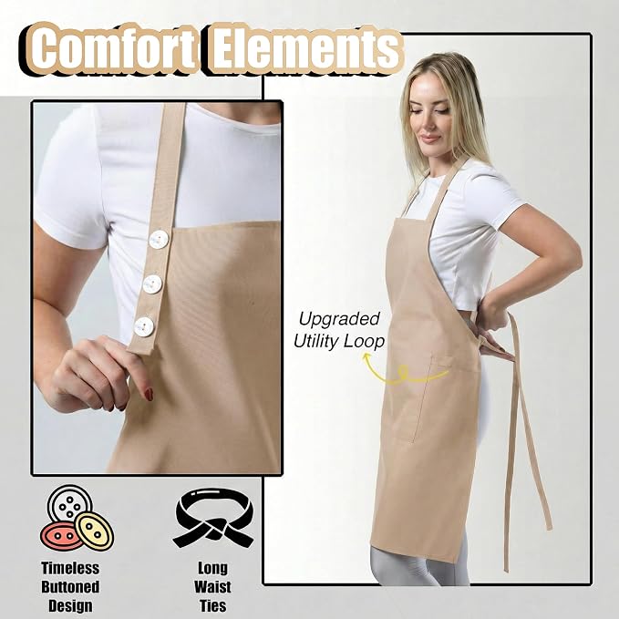 TOSHE Kitchen Apron Waterdrop Resistant Cotton Apron - Image 6