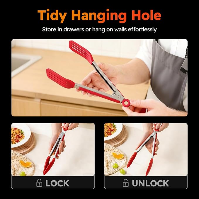 HST 3 Pack Kitchen Tongs, Non Stick Stainless Steel 9 Inch Tongs - Image 5