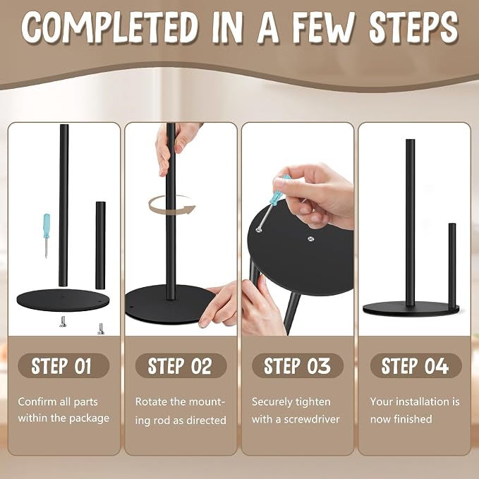 Paper Towel Holder Countertop, Premium Stainless Steel Black Paper Towel Holder - Image 7