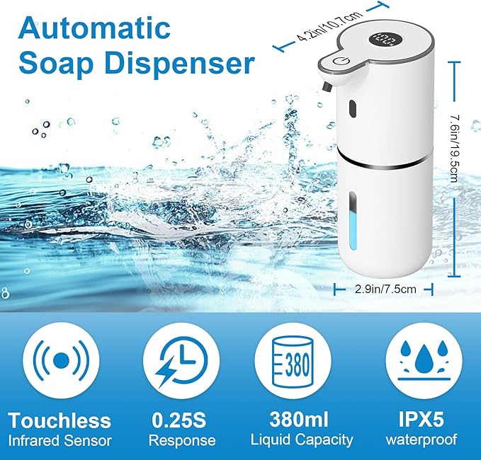 OHIFAST 2 Pack Automatic Liquid Soap Dispenser Touchless, USB Rechargeable - Image 2