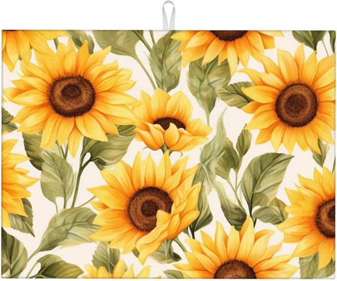 Yellow Sunflower Dish Drying Mat by Unknown