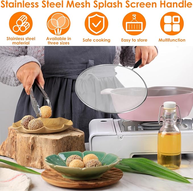 3 Pcs Splatter Guard with Handle Stainless Steel Mesh Splatter Screen - Image 2