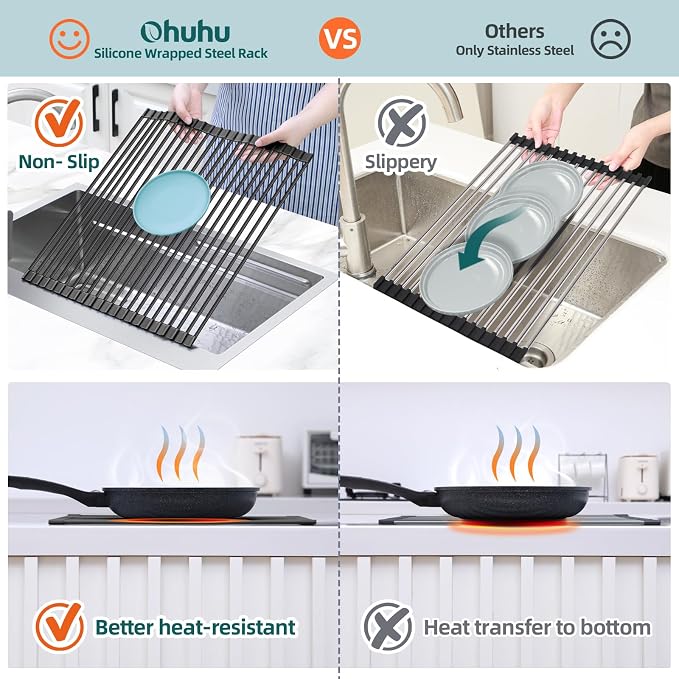 Ohuhu Over The Sink Dish Drainer Drying Rack, 17.6" W x 15.4" L Roll Up Dish - Image 4