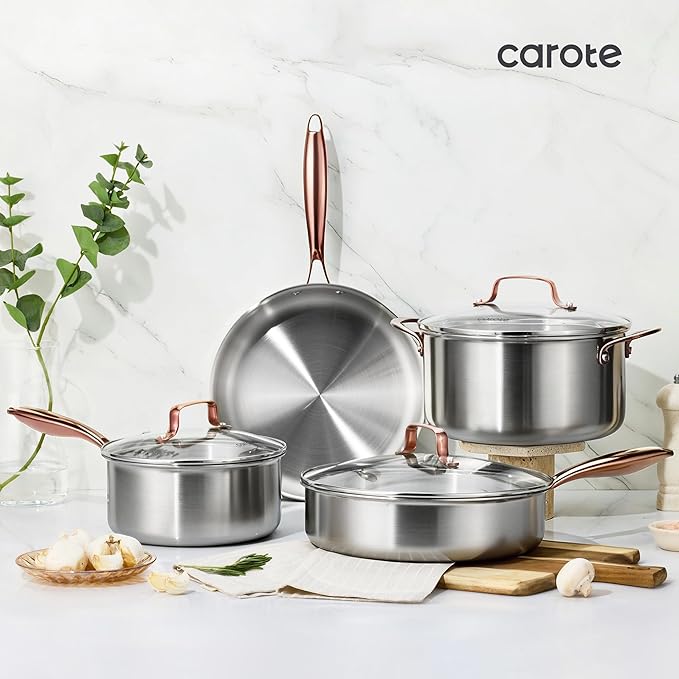 CAROTE 7-Piece Tri-Ply Stainless Steel Frying Pan Set, Skillet Set 8"/10"/12" - Image 9
