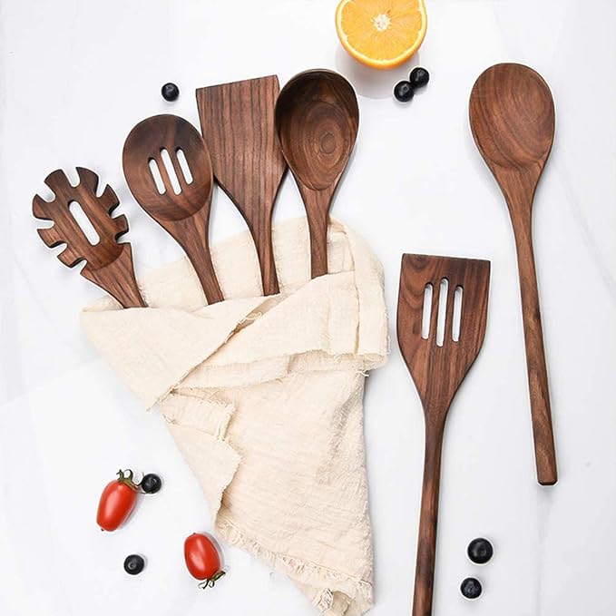 6 PCS Wooden Kitchen Utensils Set, Heat Resistant Non-Stick Cookware - Image 6