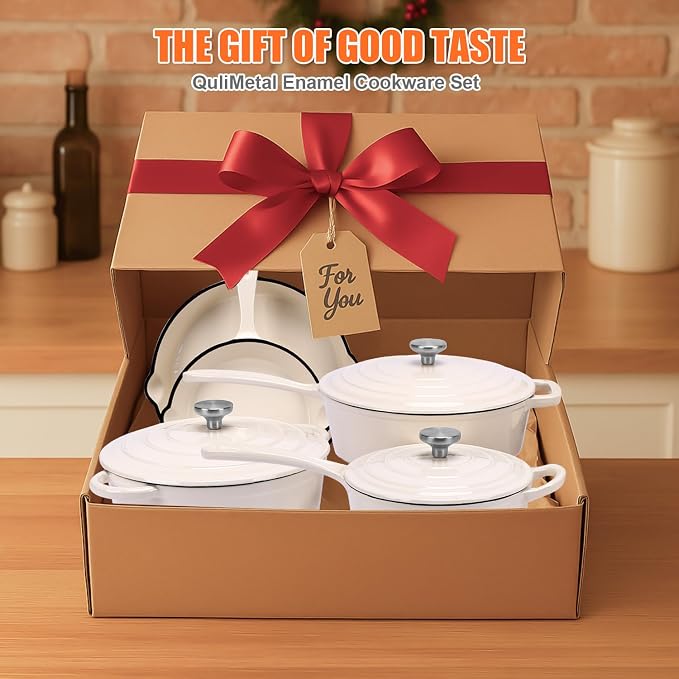 QuliMetal Nonstick Enameled Cast Iron Cookware Set, 5-Piece Pots and Pans Set - Image 6