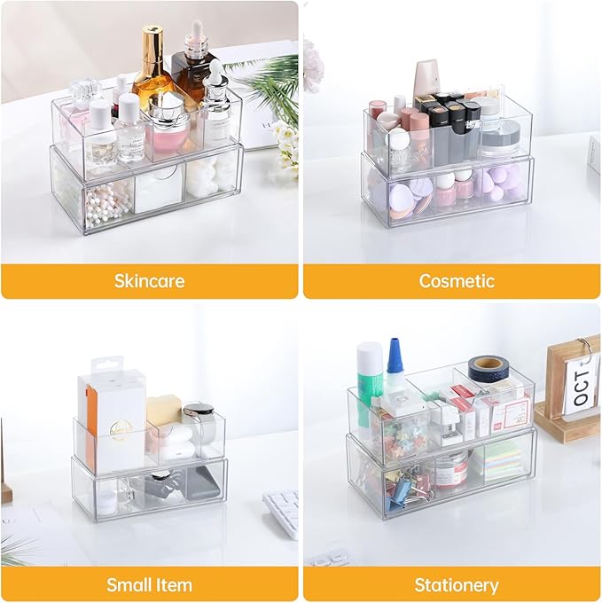 PAVSTINE Medicine Cabinet Organizer 2 Pack, Stackable Storage Drawers - Image 6