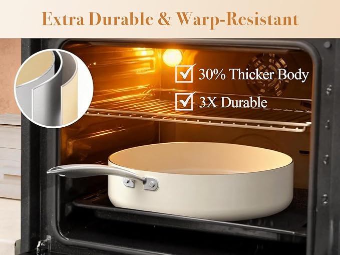 PekGema Ceramic Pots and Pans Set, Nonstick Kitchen Cookware, Oven Safe Cooking - Image 4