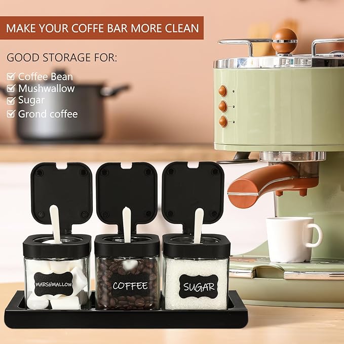 Suclain 3 Pcs Glass Coffee Containers Coffee Station Organizer Set, Airtight - Image 4
