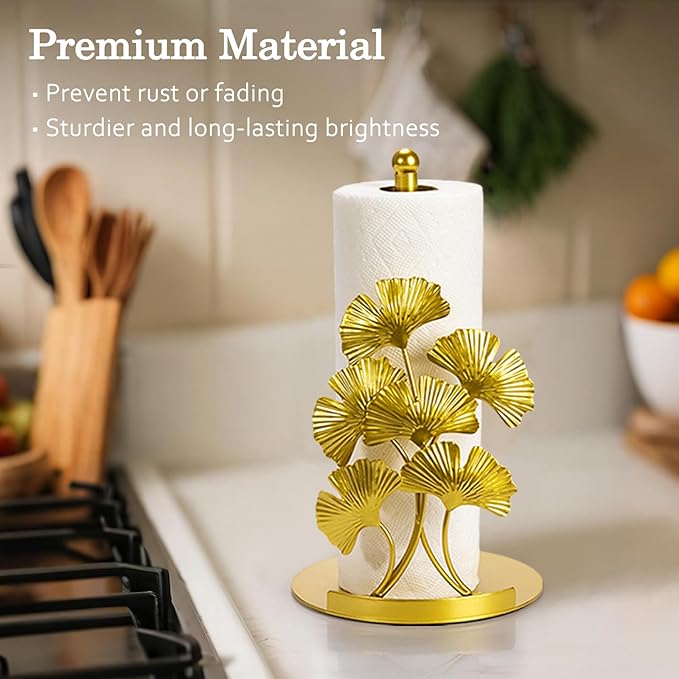 Vintage Gold Ginkgo Paper Towel Holder Countertop - Image 5