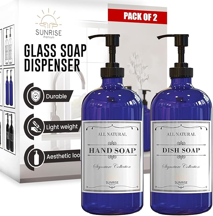 Sunrise Premium 16 OZ Cobalt Blue Glass Soap Dispenser by SunrisePremium
