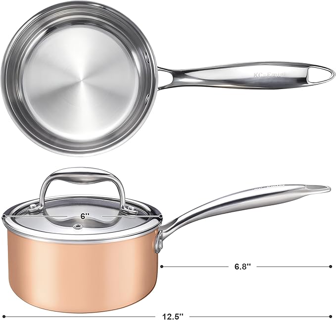 1-Quart Saucepan with Lid, Tri-Ply Stainless Steel Pot with Stay-Cool Handle & - Image 2