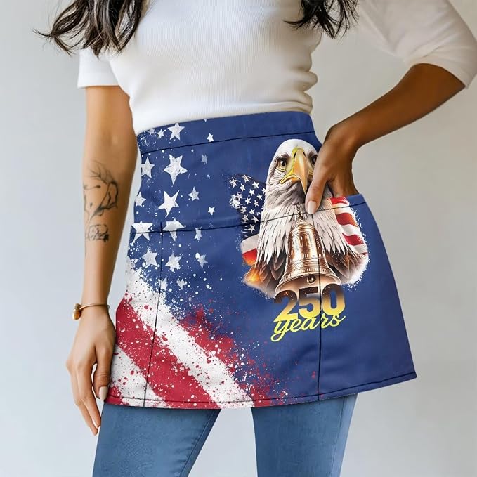 Server Apron with 3 Pockets, Waterproof Oil Waitress Waiter Half Apron - Image 2