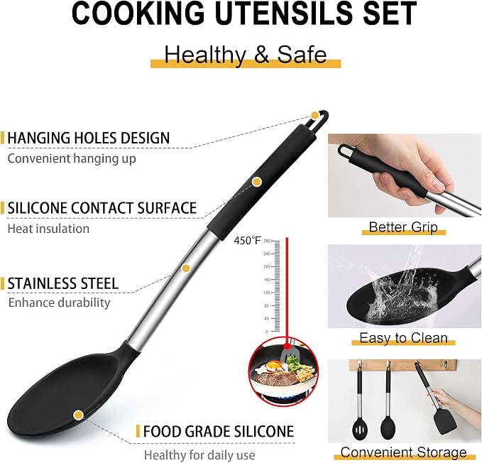 Silicone Kitchen Utensils Set, E-far 30-Piece Cooking Utensils Set - Image 3