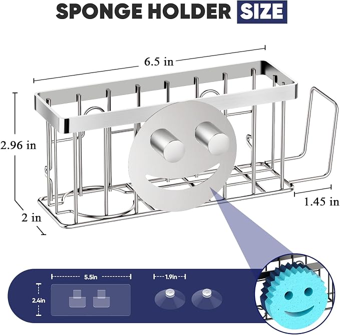 MURLONG Sponge Holder for Kitchen Sink, Sink Caddy Smiley Face, 4-in-1 Sponge - Image 2