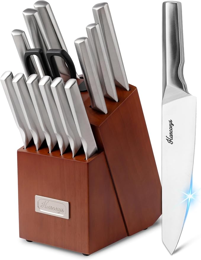 Knife Block Set, Japanese Stainless Steel Kitchen Knife Set by EnergizeYourCooking