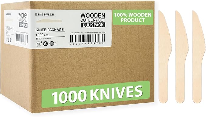 Wooden Knives 1000 Pieces Bulk Pack | Heavy-Duty Birch Wood Disposable Knives | by Bamboware