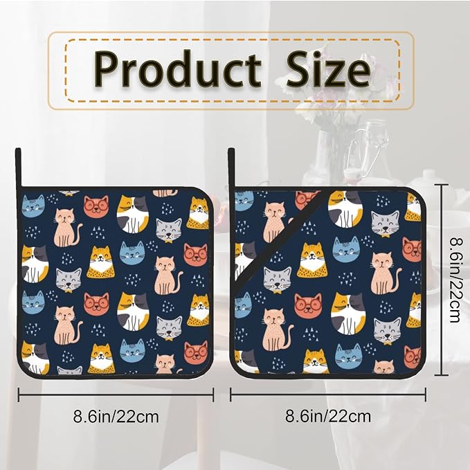 Cute Cat Pot Holder Set of 2, Heat Resistant Potholders Oven Hot Pads - Image 2