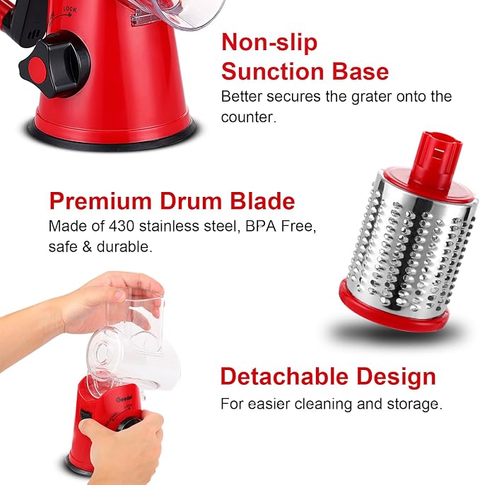 Geedel Rotary Cheese Grater, Kitchen Mandoline Vegetable Slicer - Image 6