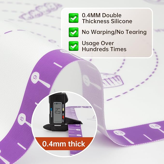 Non Stick Silicone Pastry Mat for Dough Rolling, Silicone Baking Mat for Bread - Image 6