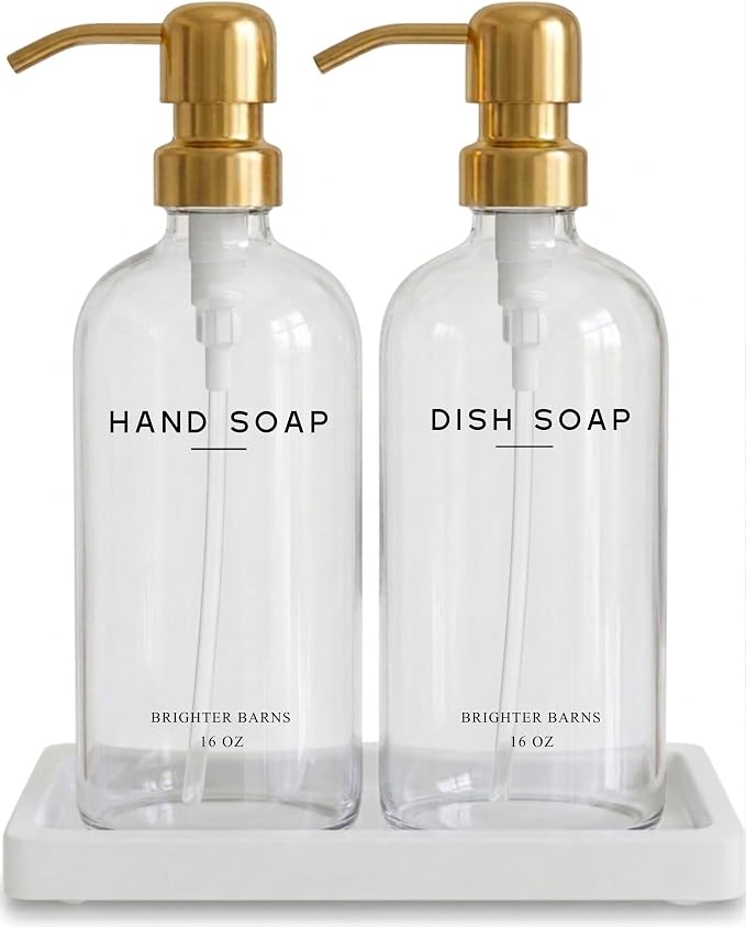 Luxury Glass Hand and Dish Soap Dispenser Set by Brighter Barns by BrighterBarns