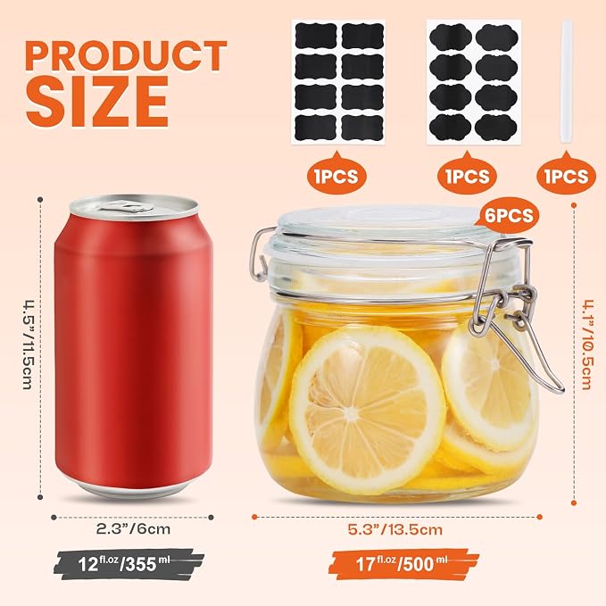 Hovico 17 oz Glass Jars with Airtight Lids And Leak Proof Rubber Gasket - Image 2
