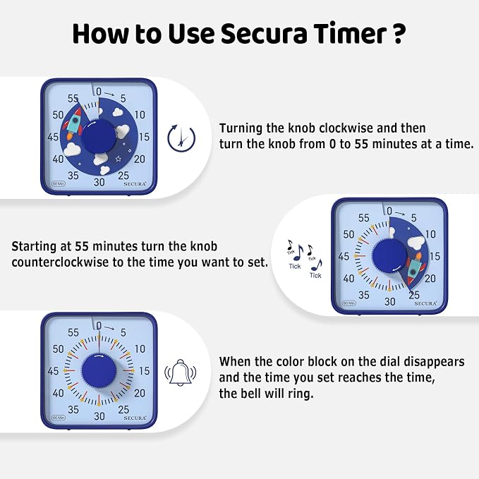 Secura 7.5-Inch Rocket Pattern Visual Timer - Image 3