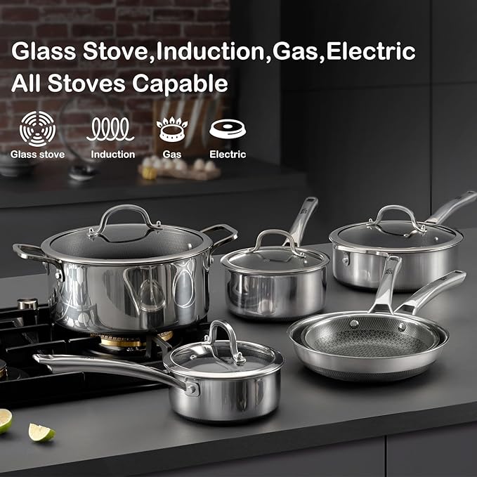 Sauce pan with lid, 1.5 Quart Hybrid Nonstick Sauce pans set, Stainless Steel - Image 5
